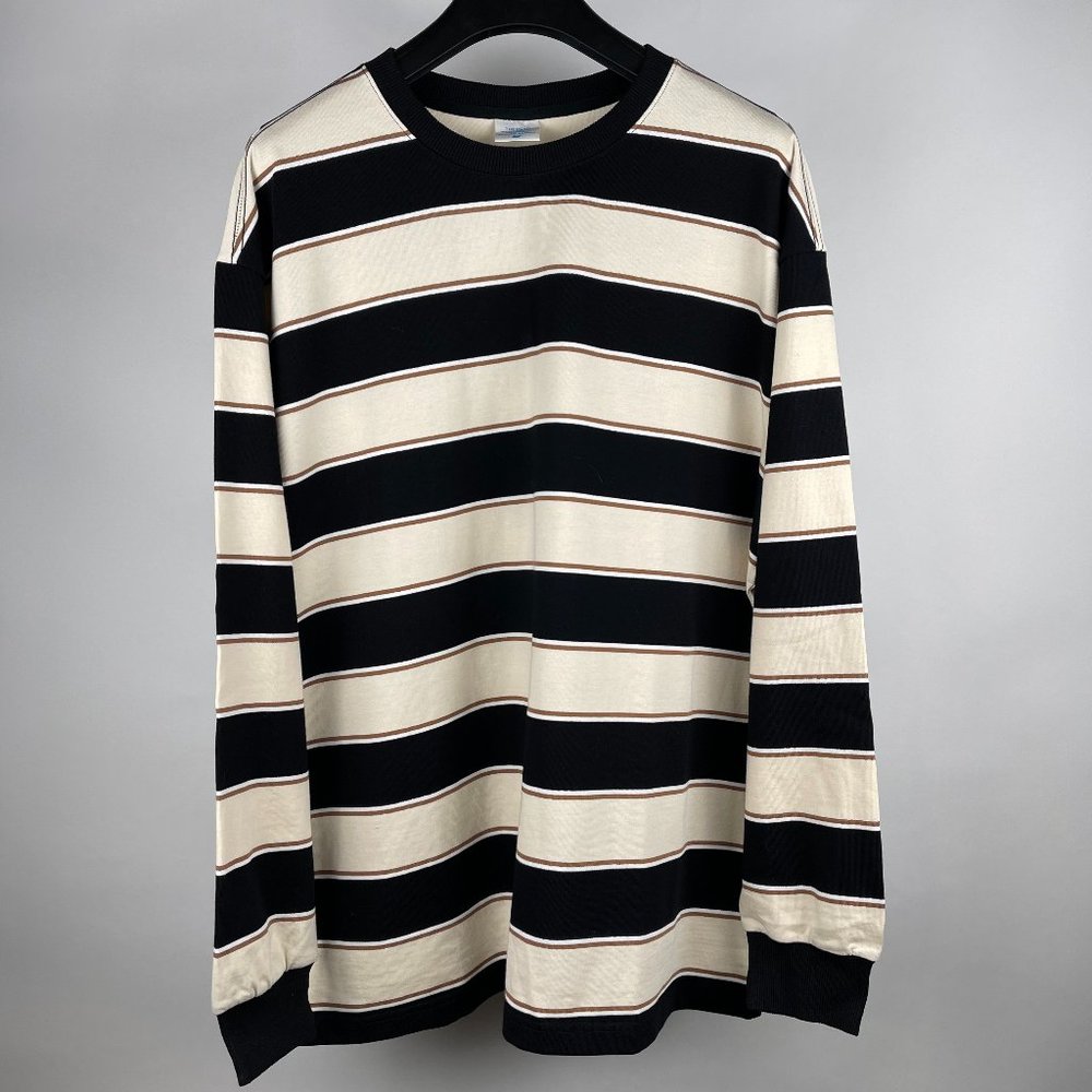 Classic Striped Crewneck Sweater in Black and Cream